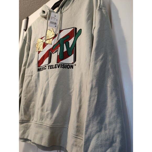 NWT MTV Music Television Hooded Holiday Sweater Aqua Medium Hoodie Sweater - Picture 12 of 16